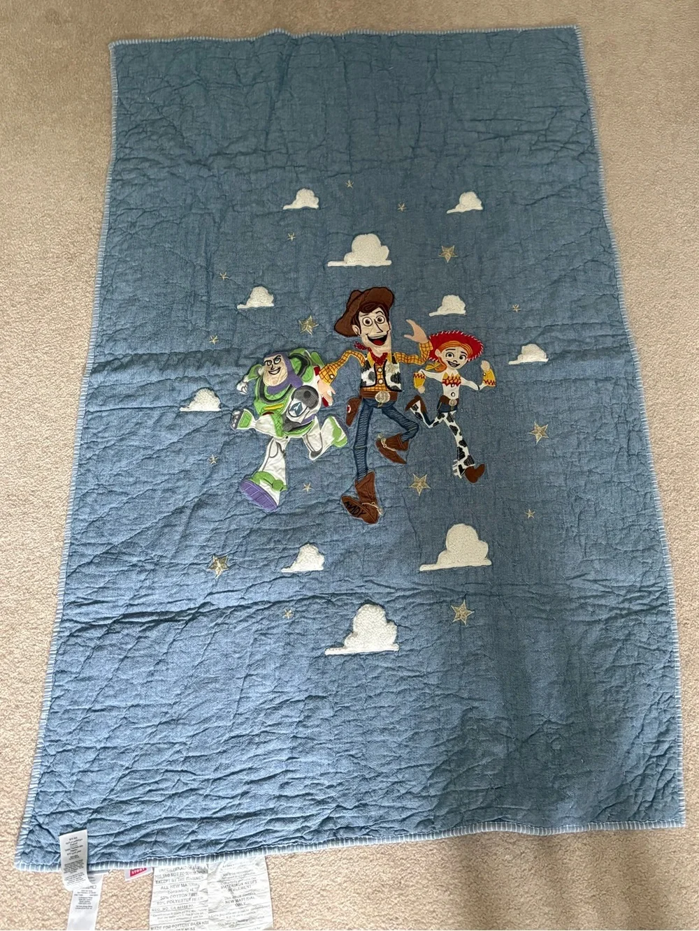 Pottery Barn Kids Blue Toy Story Quilt Panel with Woody, Buzz & Jessie